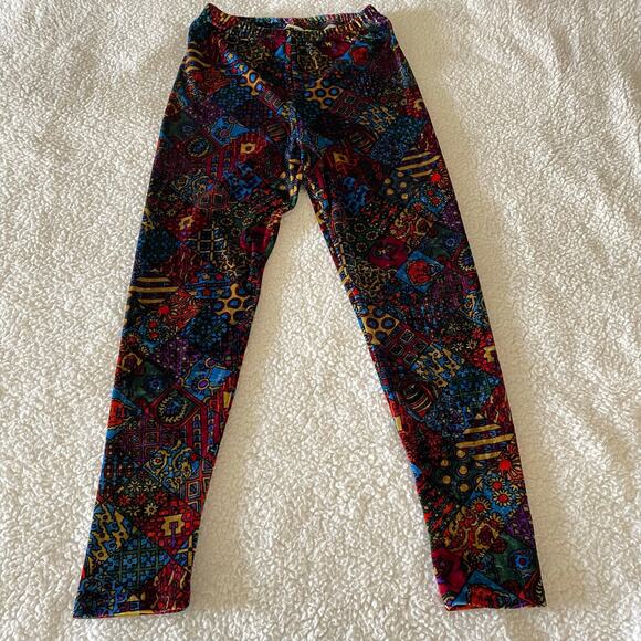Vintage Ymaginer Patchwork Red Velvet Leggings Made in France 90s Trippy Print - Picture 4 of 12